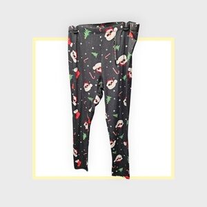 Festive Santa Print Leggings - Black